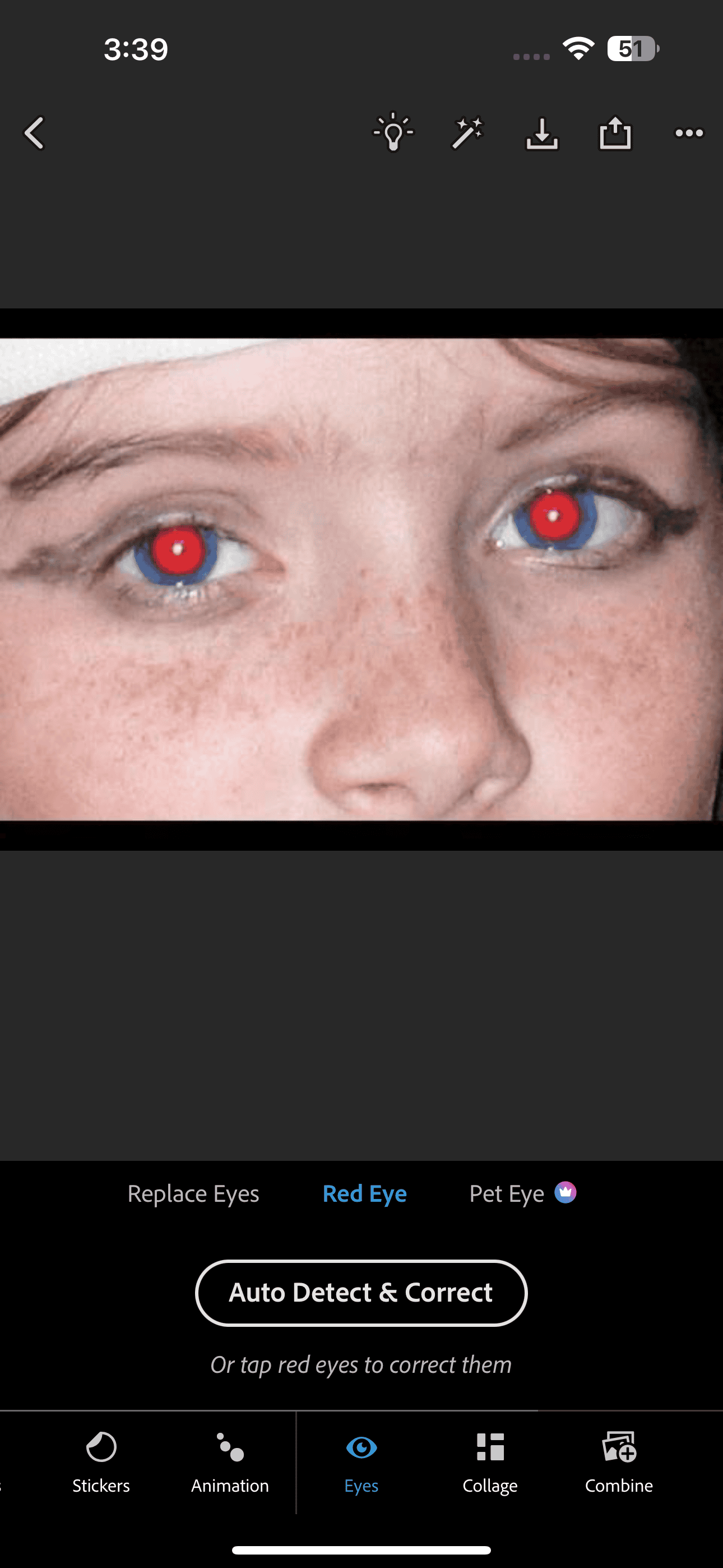 Red Eye feature in Photoshop Express Photo Editor