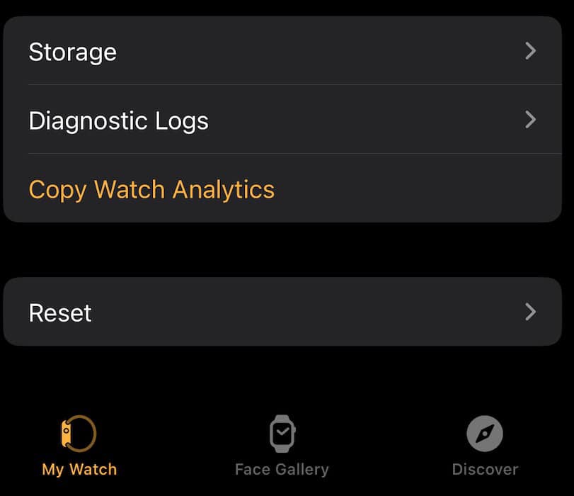 Select Reset in the Watch app's settings