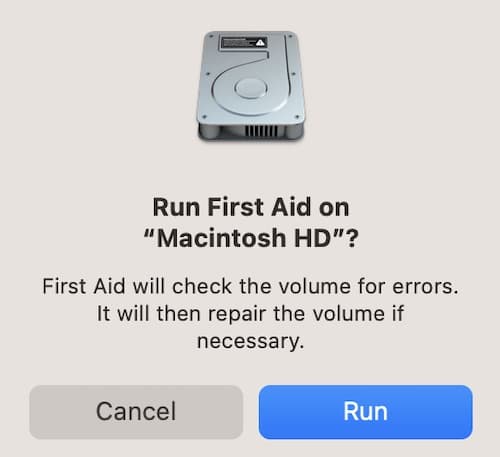 Run First Aid in Disk Utility on Mac