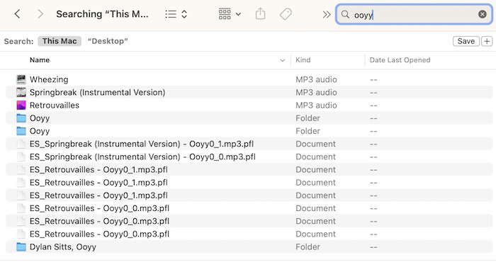 Searching for a song in the Finder app