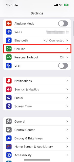 Open the Settings app and select Cellular