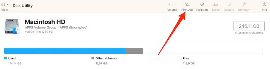 Select Disk Utility's First Aid Option