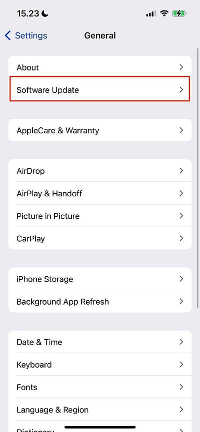 Choose Software Update in Your iOS Settings