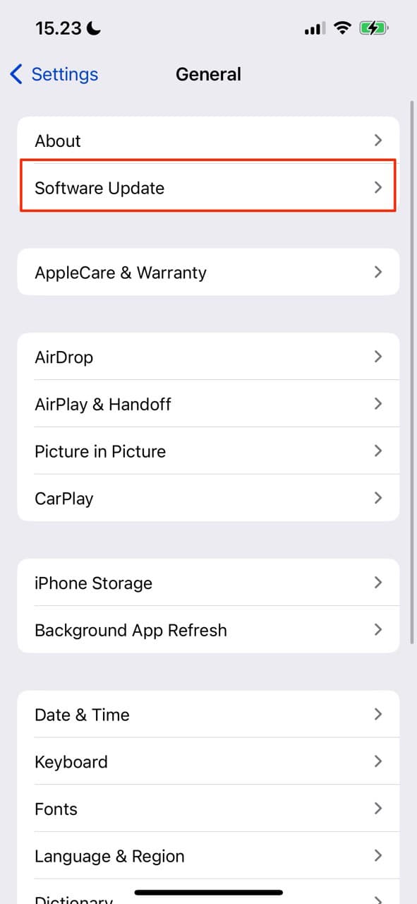 Choose Software Update in Your iOS Settings