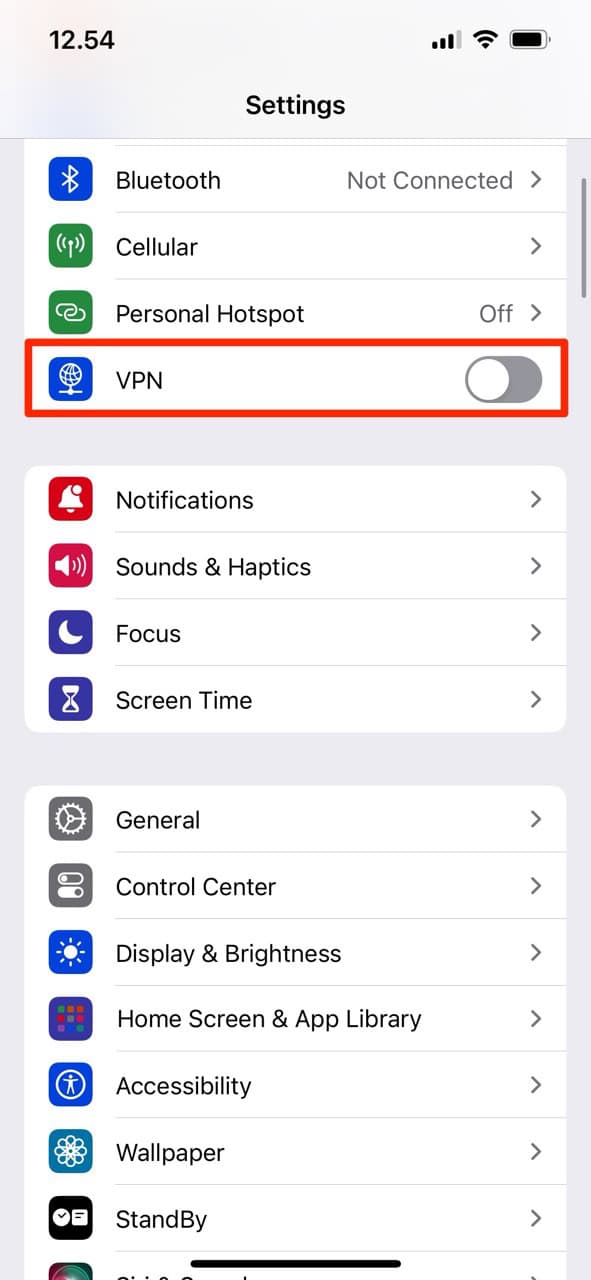 pick vpn in your ios settings