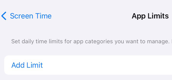 add app limits in screen time