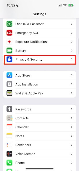 Select Settings and Privacy on Your iPhone