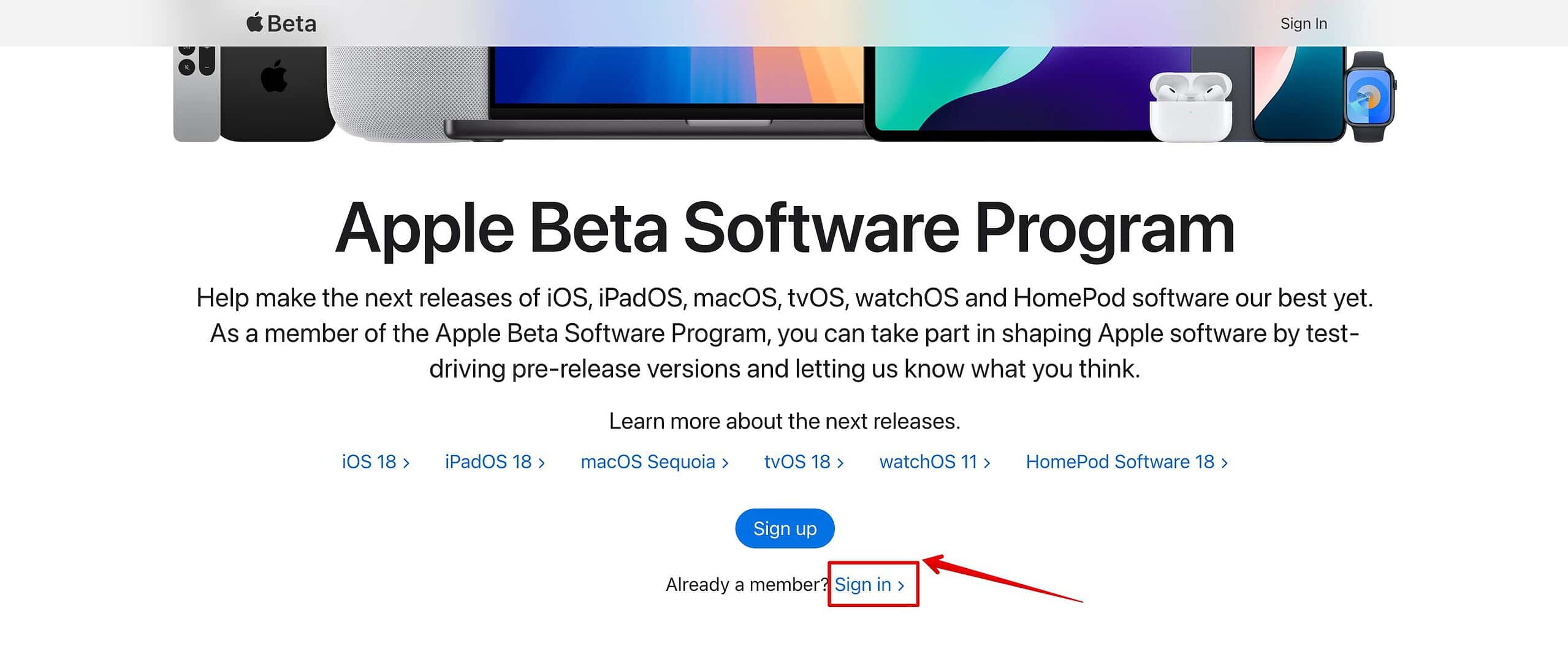 Sign in to Beta program