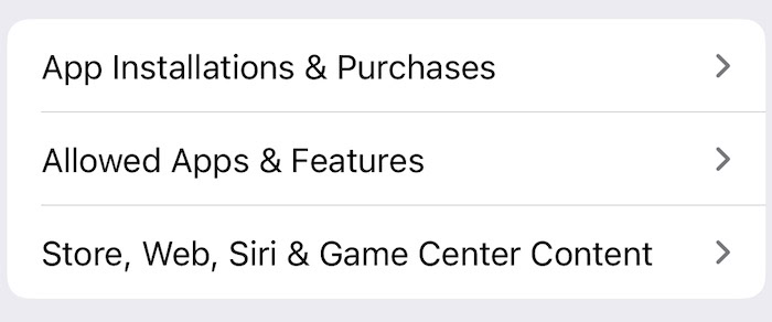 Siri and Web Content Screen Time Settings