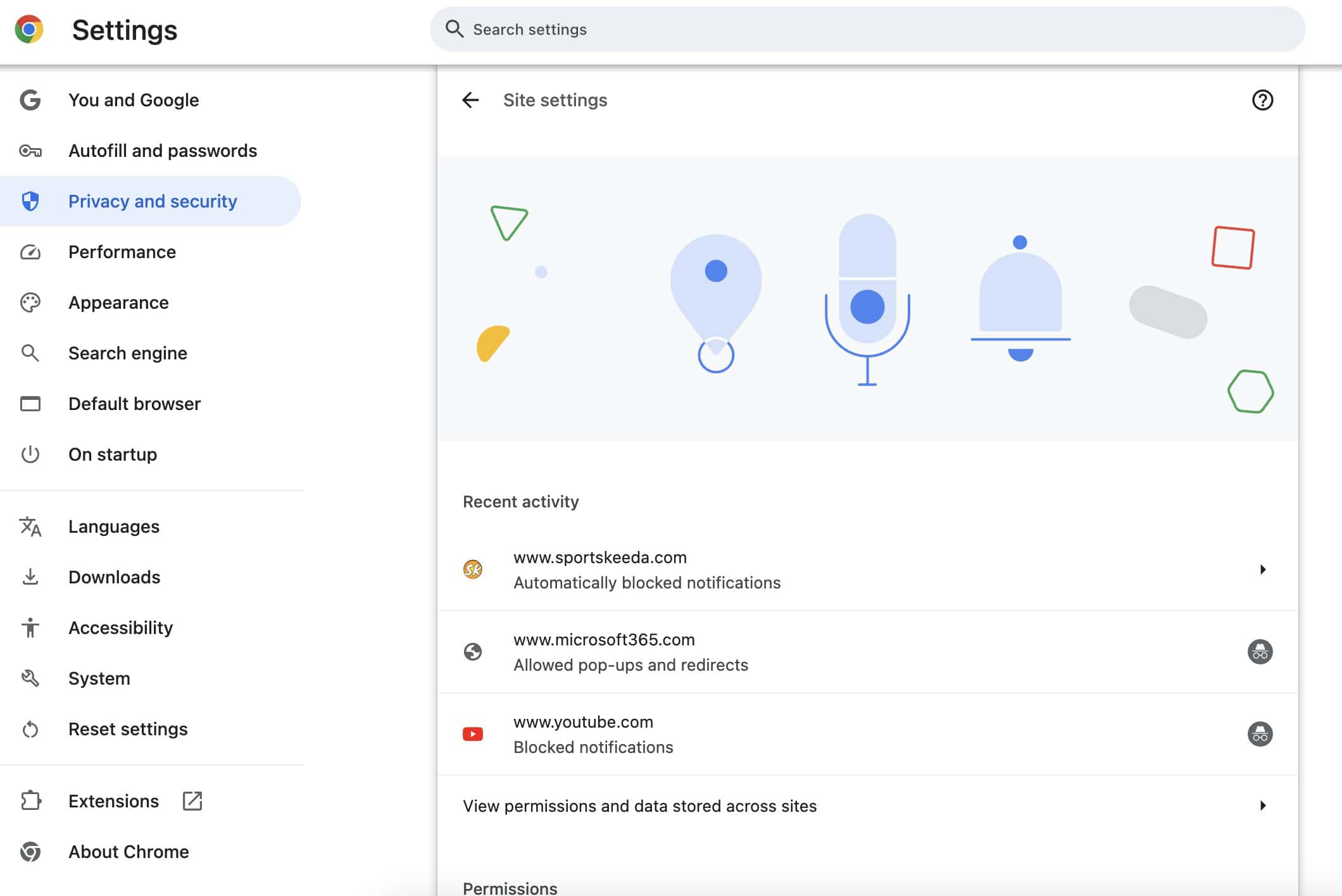 Site Settings Chrome