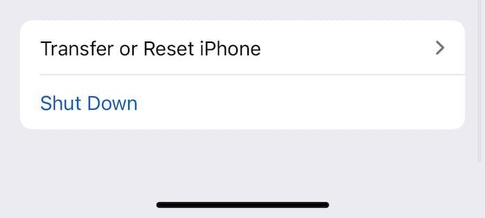 transfer or reset iphone in your settings