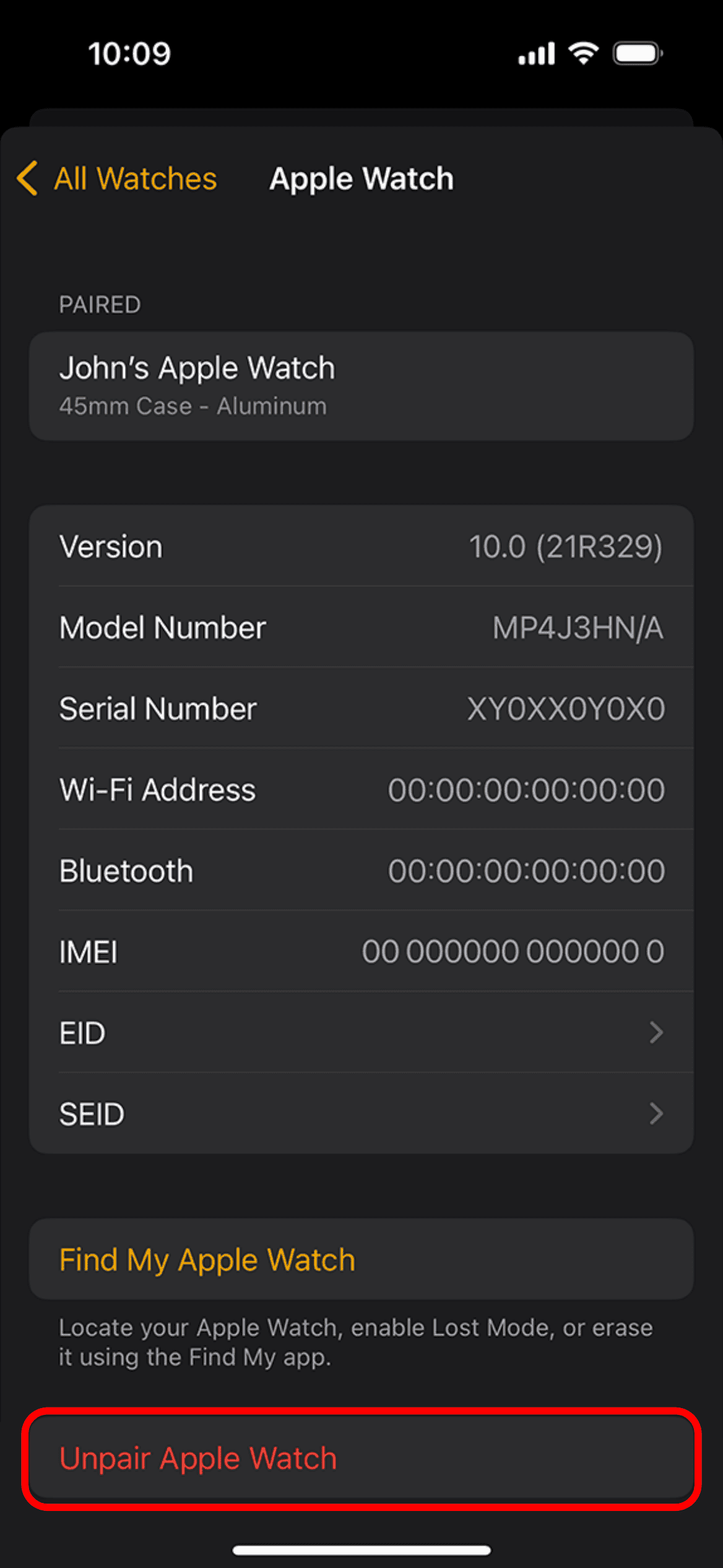 Unpair Apple Watch
