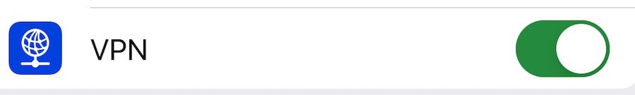 The VPN toggle on an iPhone