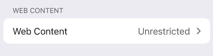 Web Content Settings in Screen Time