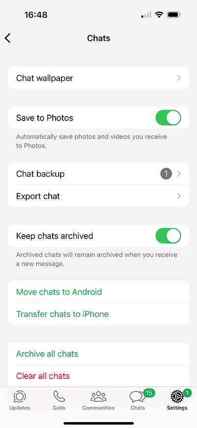 accessing settings on whatsapp messenger