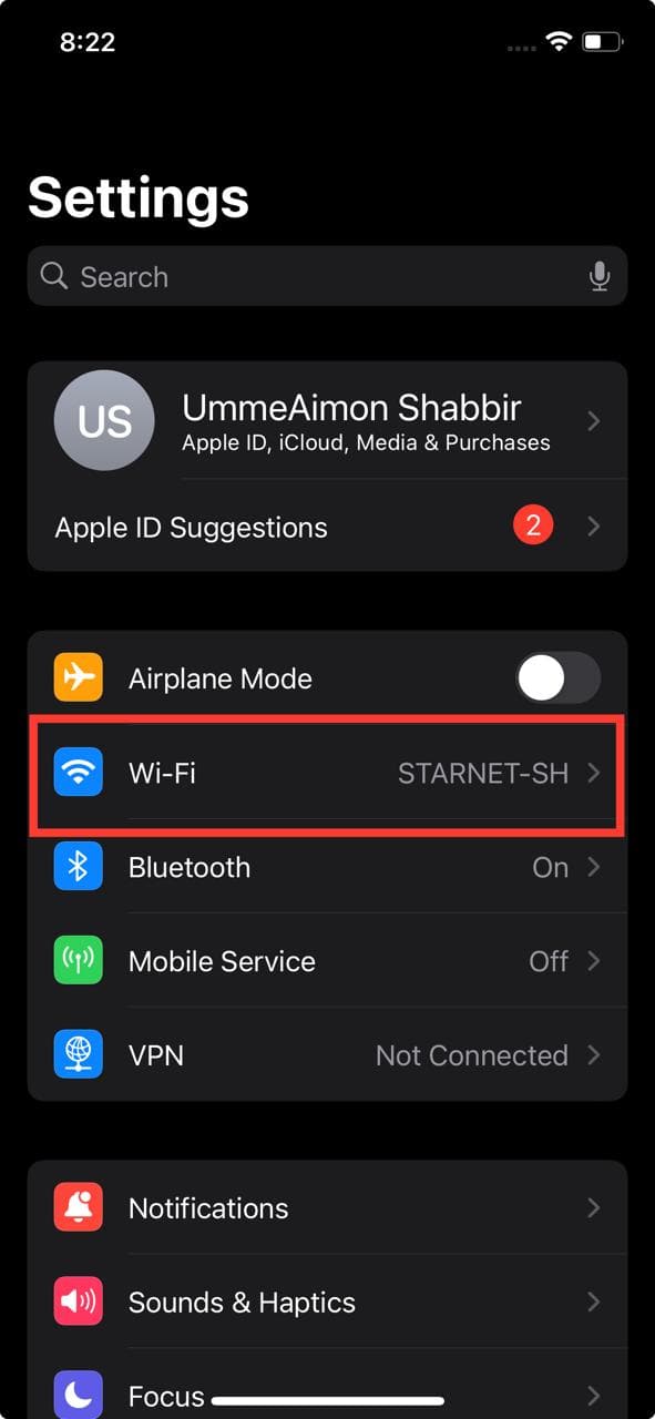 WiFi setting iPhone