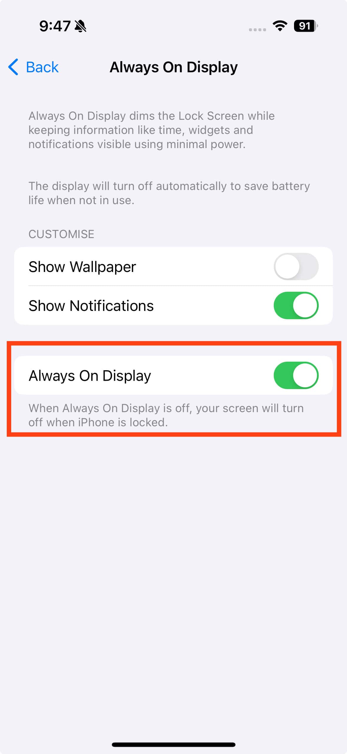 always on display toggle