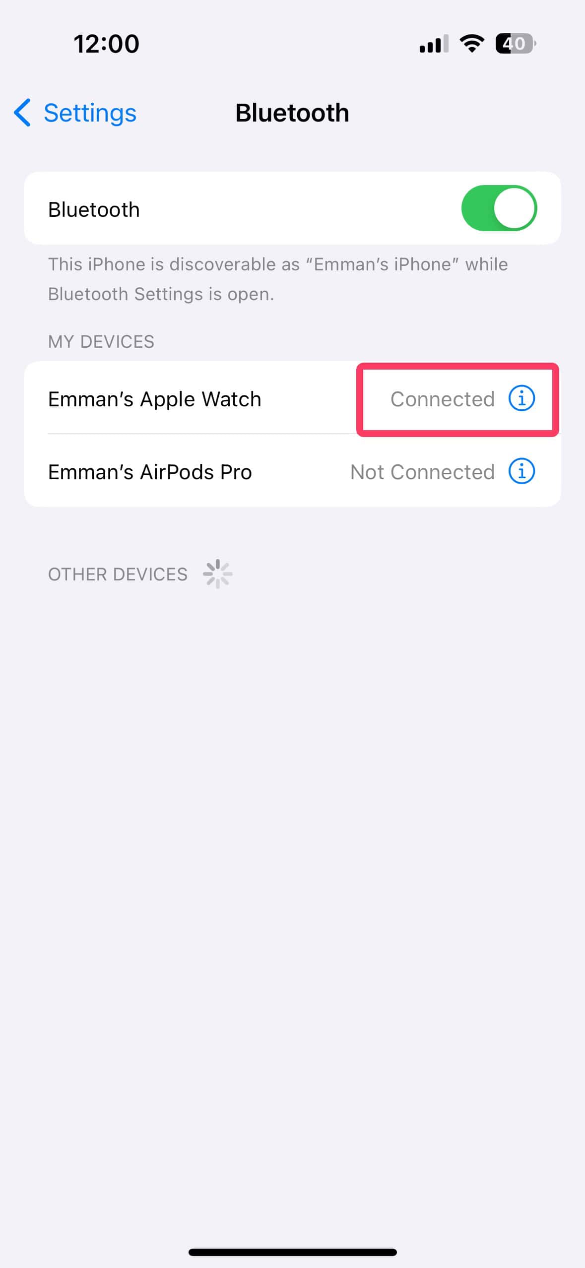 bluetooth settings apple watch