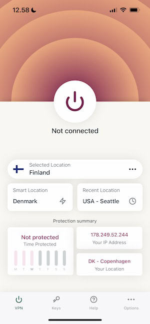 the expressvpn app interface for iphone