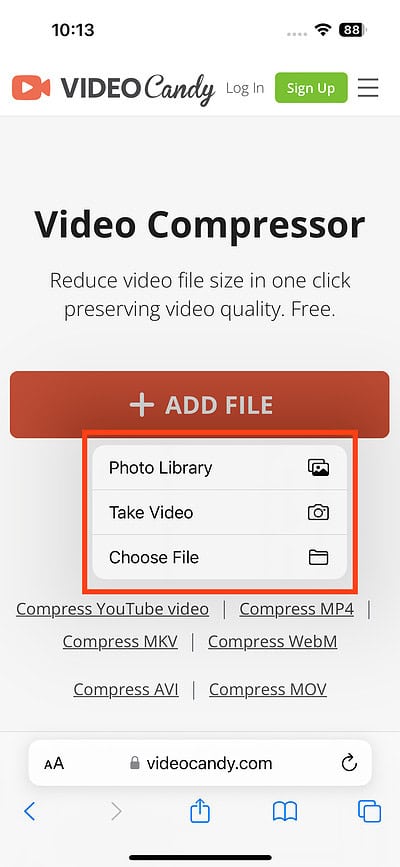 file selection options on video candy