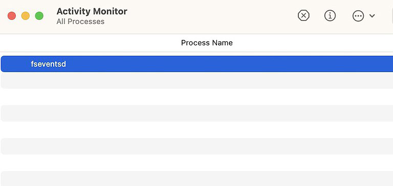 Highlight fseventsd in the Activity Monitor app