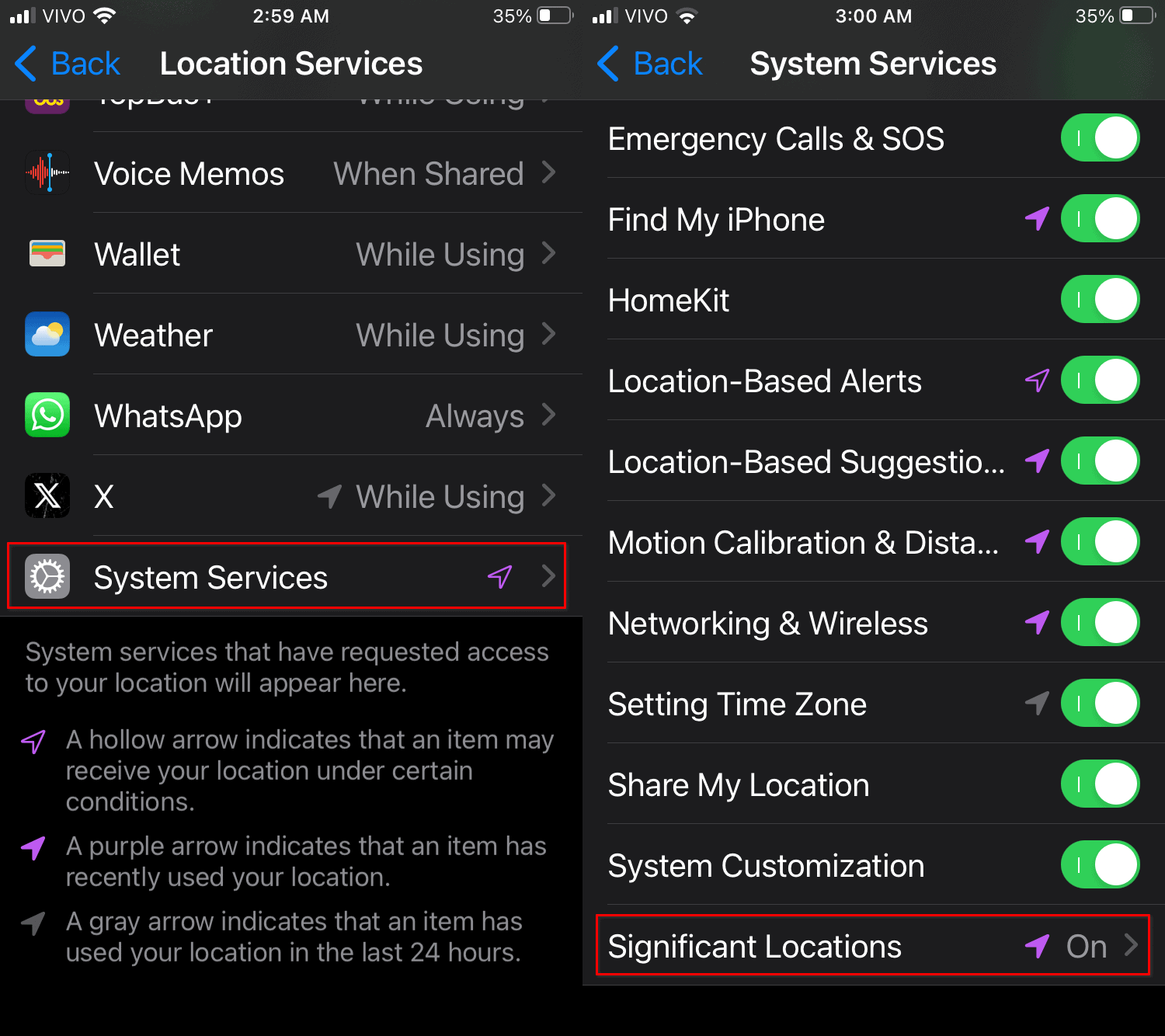 iOS 15 Significant Locations settings