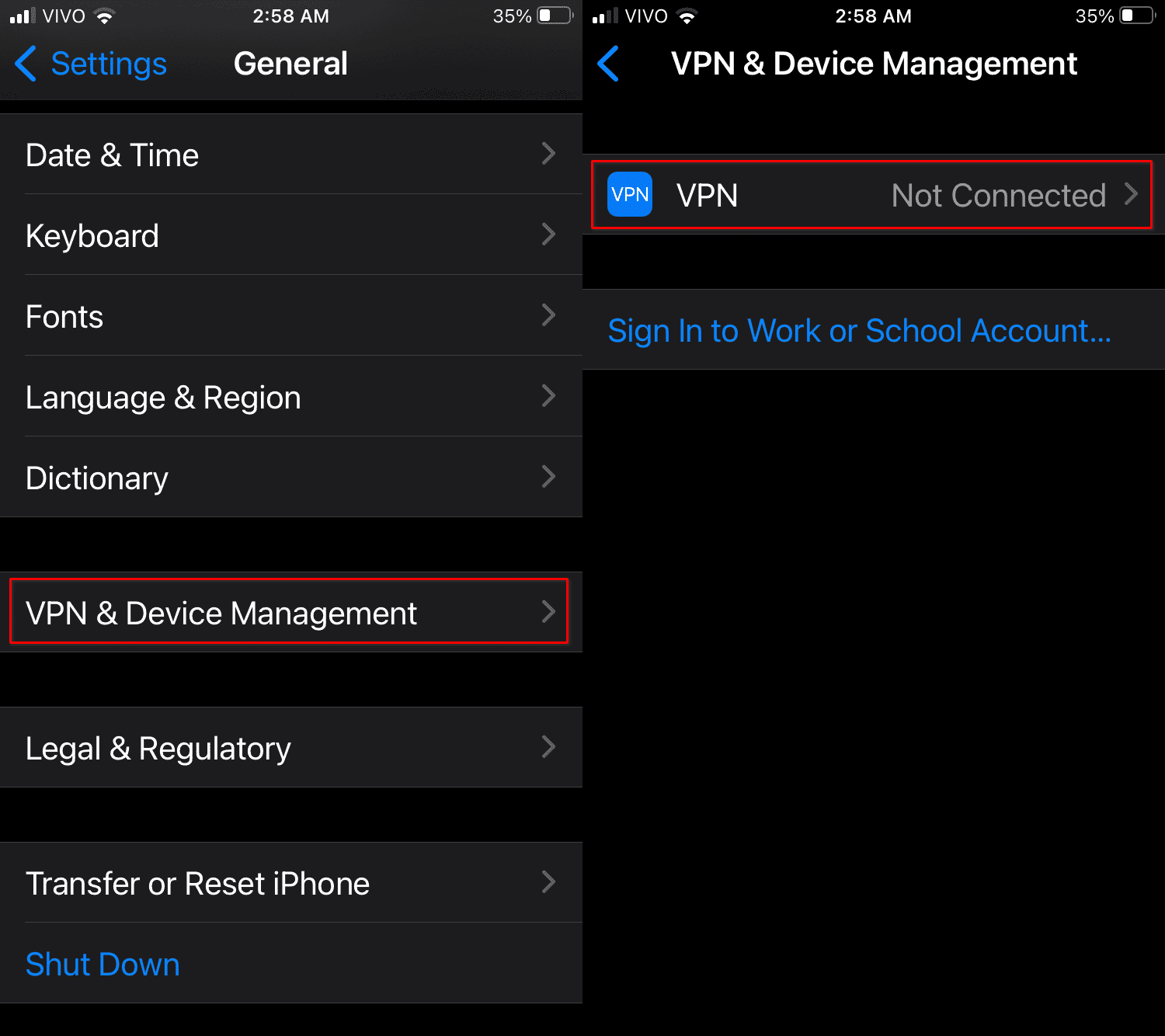 iOS 15 VPN settings