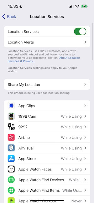 The Location Services Toggle on an iPhone