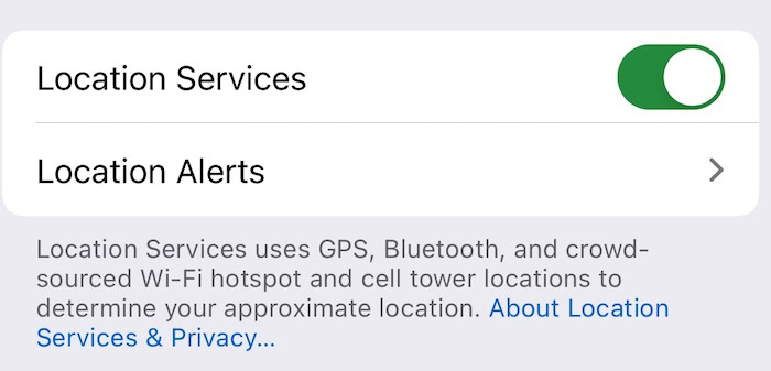 the location services toggle on iphone