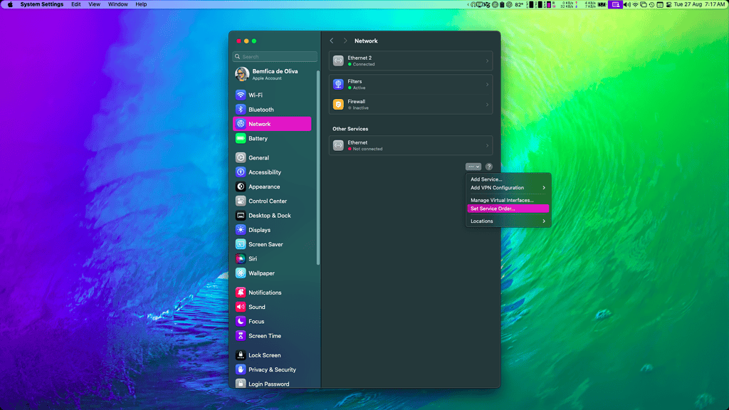 macOS System Settings Network Service Order