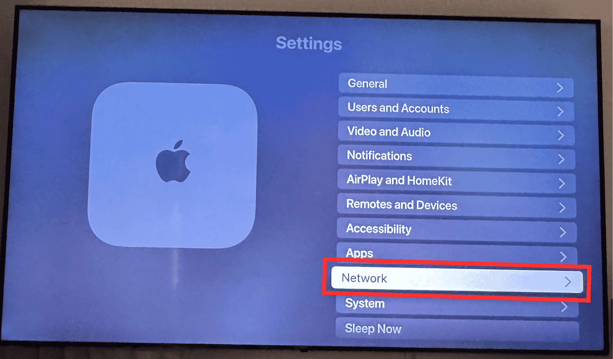 network settings apple tv