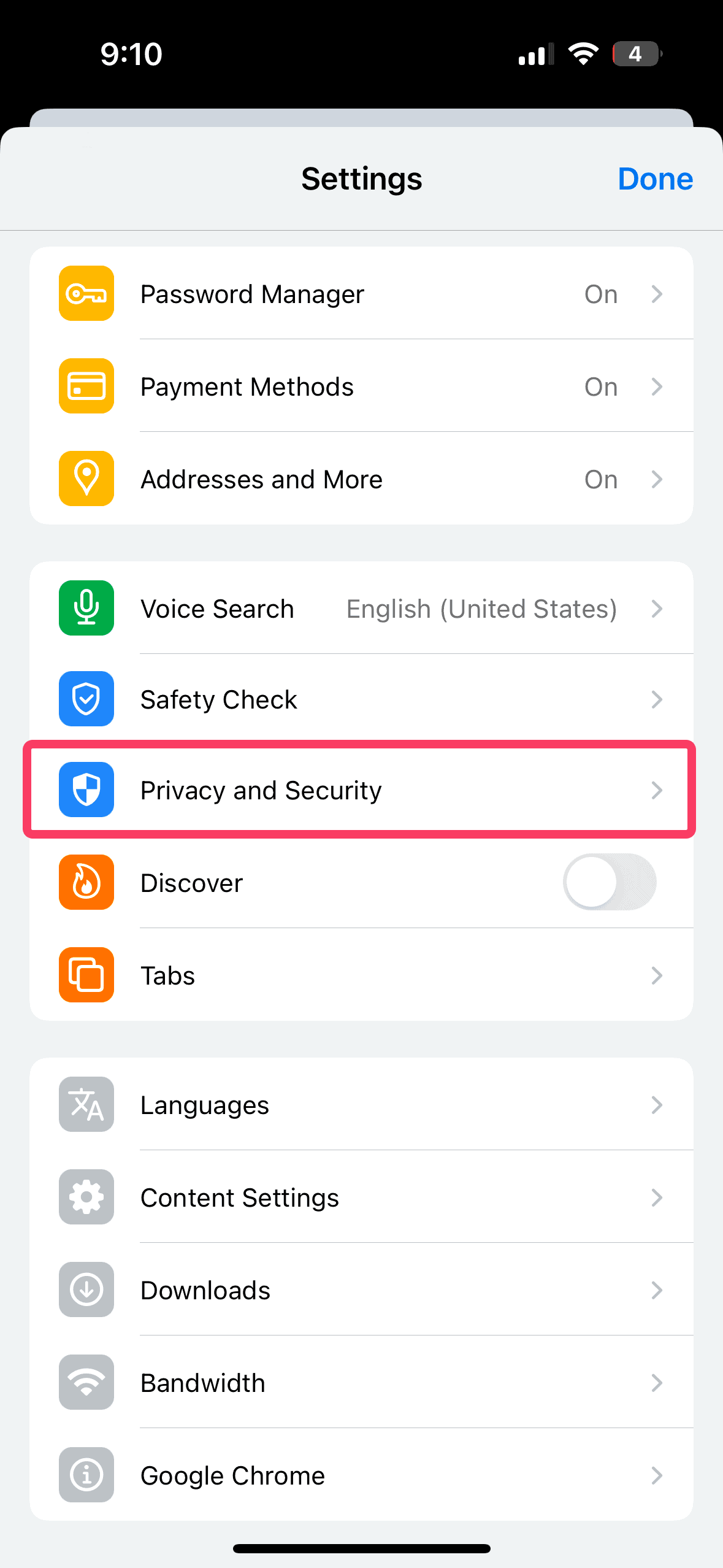 privacy and security chrome iphone