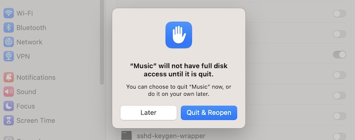 quit and reopen music on your computer