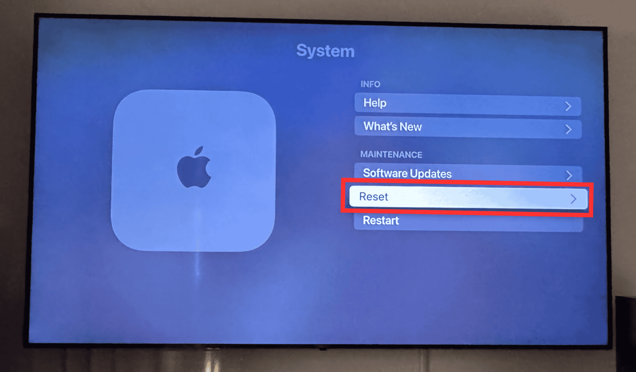 reset apple tv