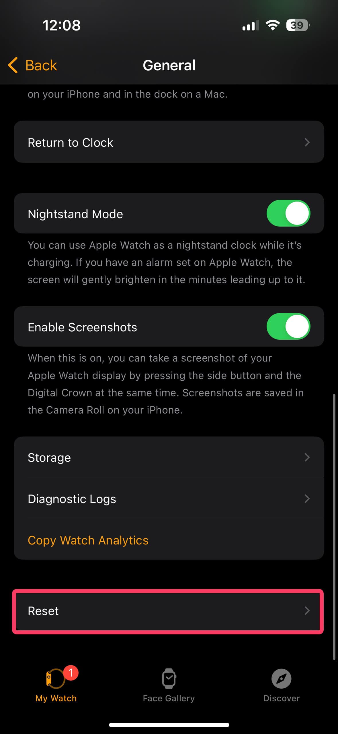 reset apple watch