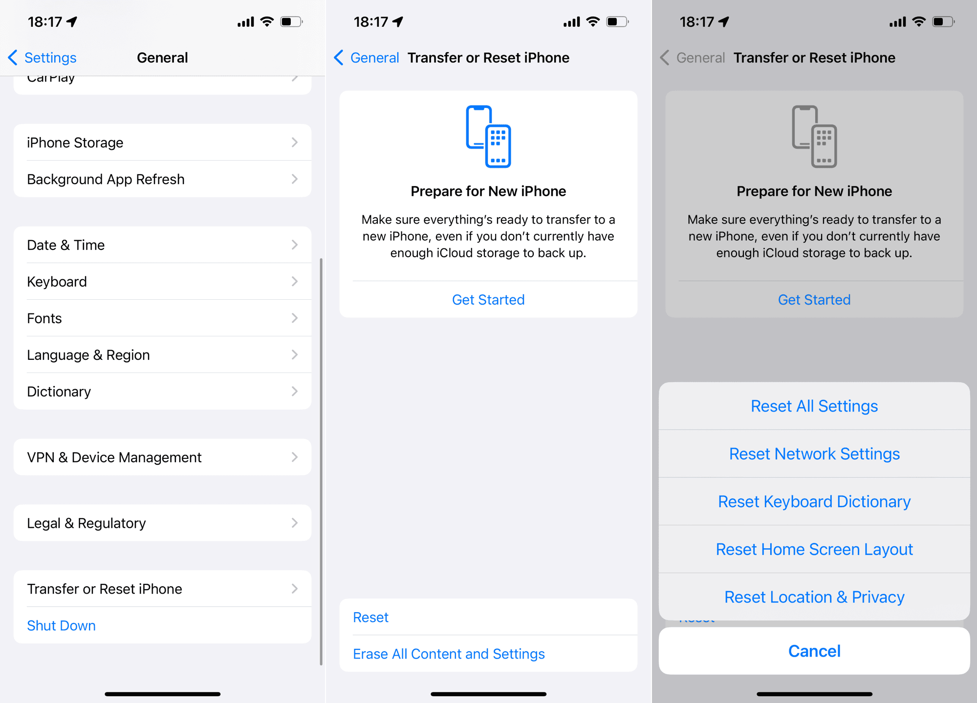 reset network settings iphone