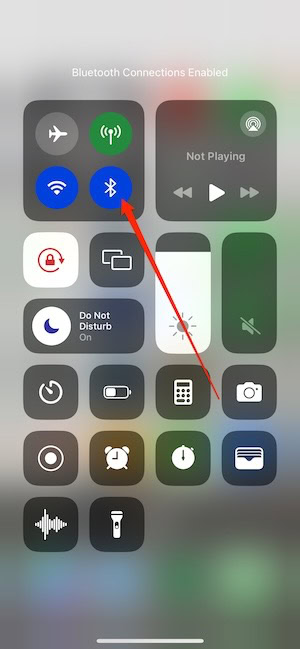 Select the Bluetooth Icon in Your iPhone Control Center