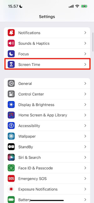 select screen time on iphone