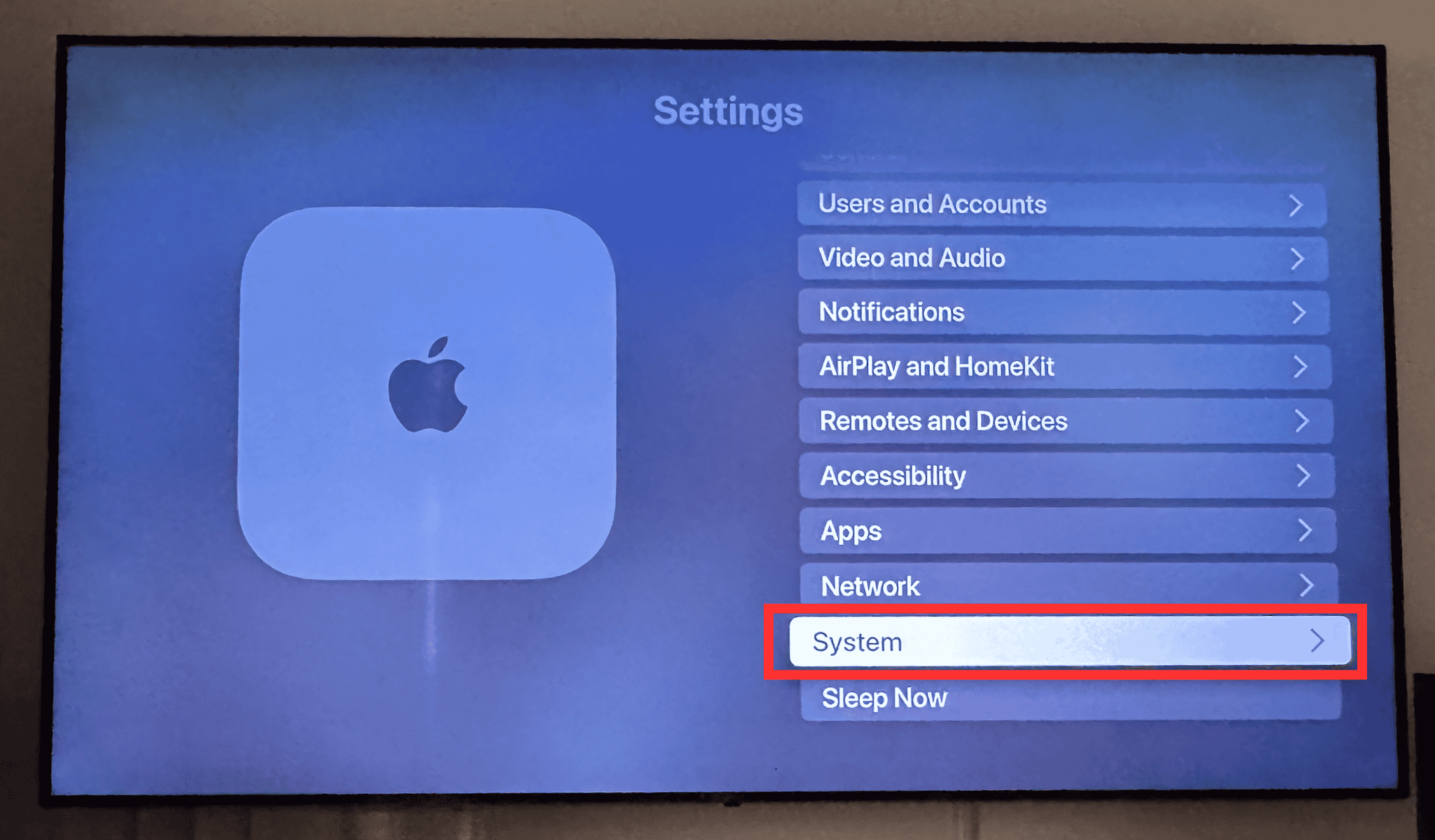 system settings apple tv