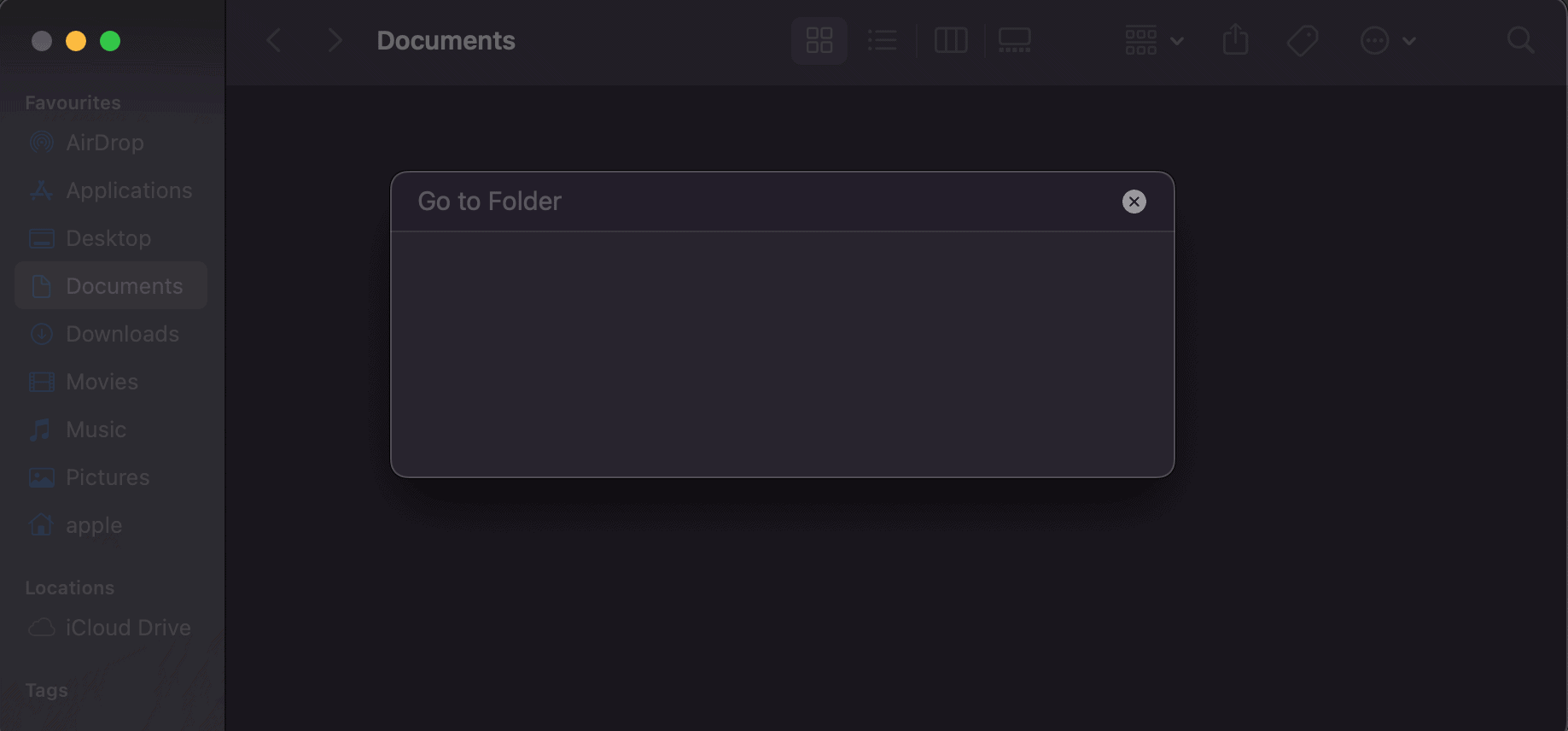 Go to Folder dialog box in Finder in Mac