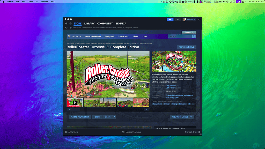 RollerCoaster Tycoon 3 product page on Steam