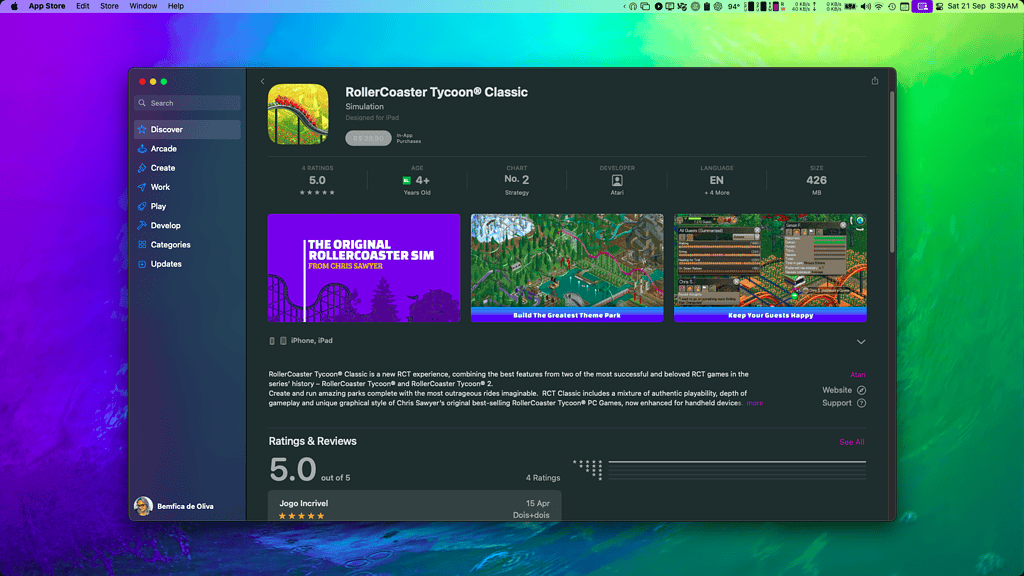 RollerCoaster Tycoon Classic Mac App Store product page