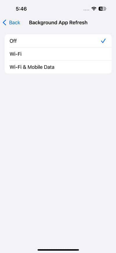 background app refresh off