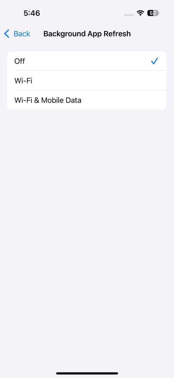 background app refresh off