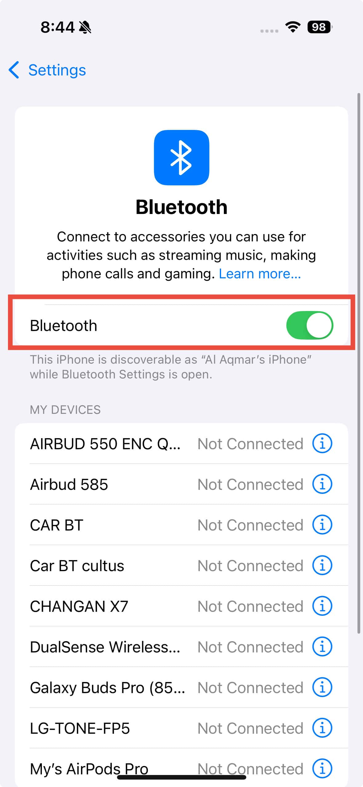 bluetooth toggle