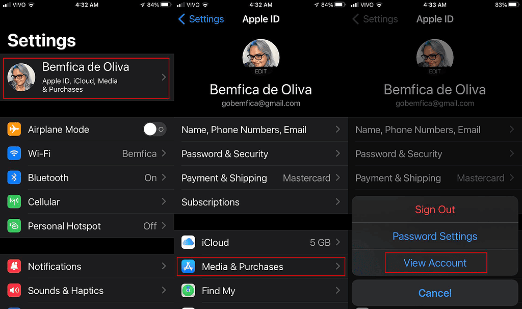 iOS Apple ID Media and Purchases Settings