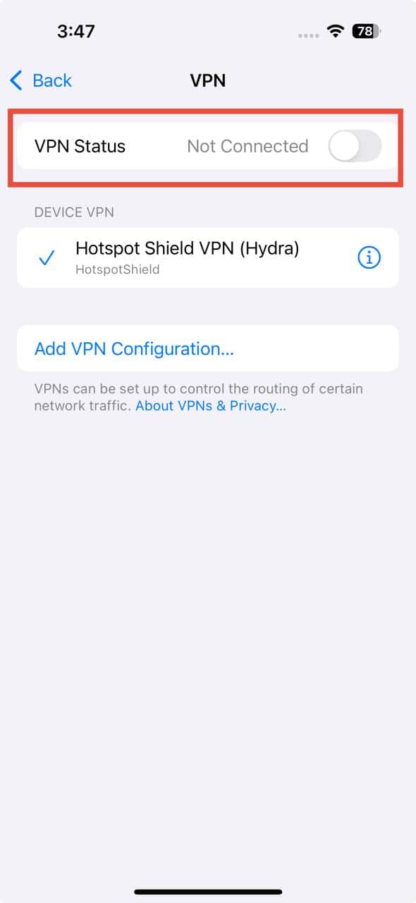 vpn status