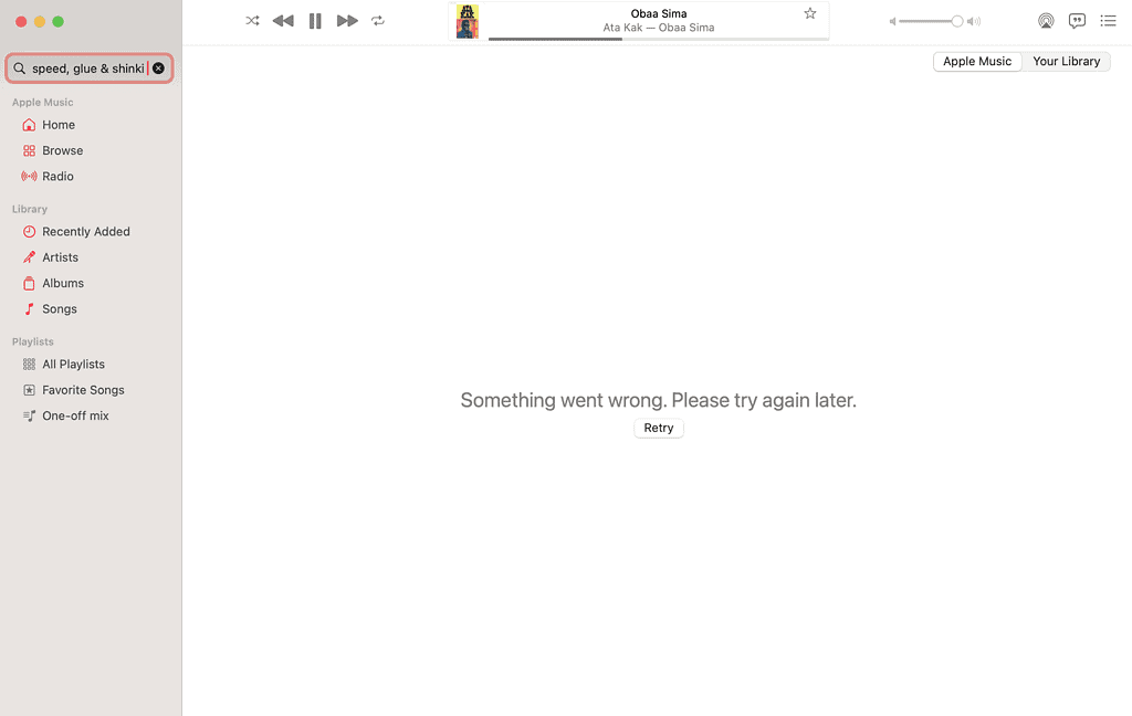 Apple Music Something Went Wrong Error Message when using Search