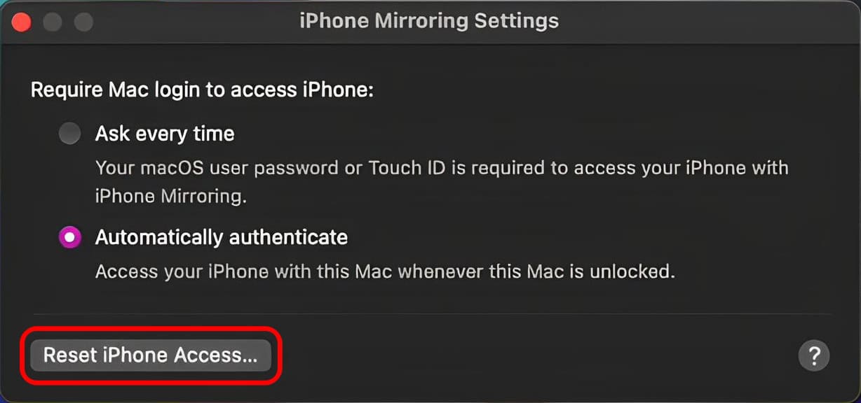 Click Reset iPhone Access