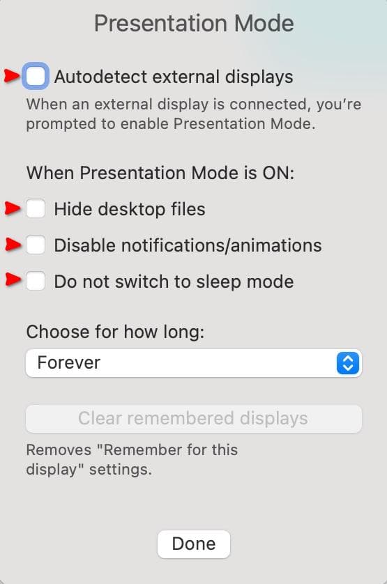 Parallels Toolbox Presentation Mode settings